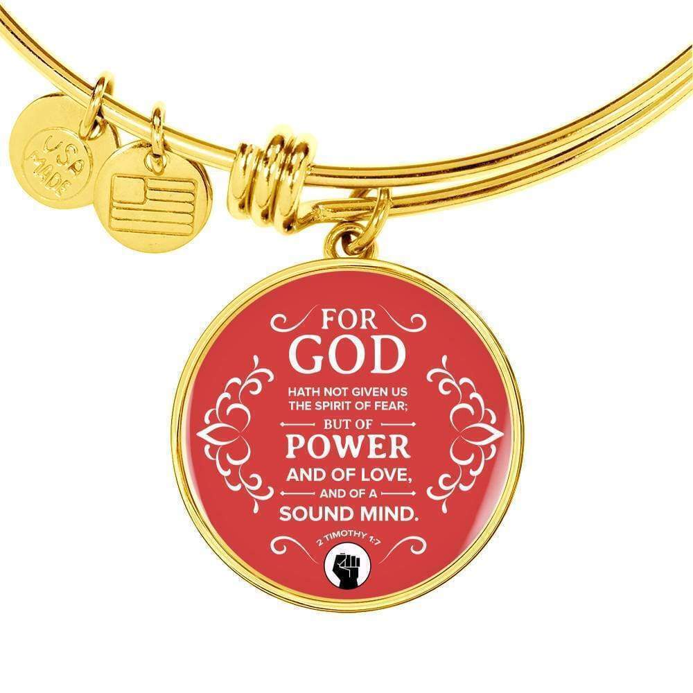 Power Of God 2 Timothy 1:7 Personalized Engraved Gold Circle Bangle Bracelet